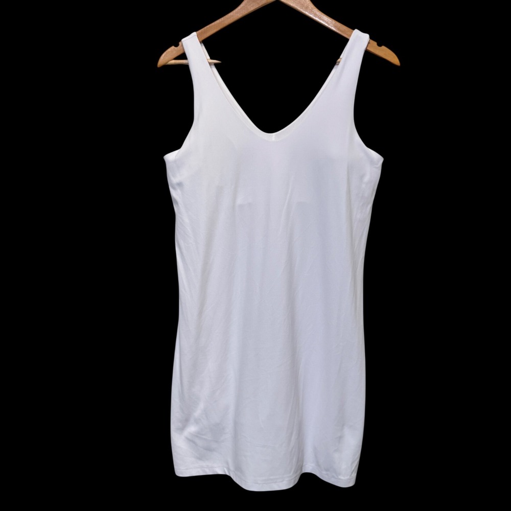 Athleta Womens Transcend Dress L White V-Neck Activewear Tennis Sporty Travel